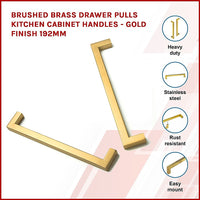 15 x Brushed Brass Drawer Pulls Kitchen Cabinet Handles - Gold Finish 192mm