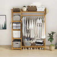 Portable Clothes Rack Coat Garment Stand Bamboo Rail Hanger Airer Closet