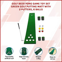 Golf Beer Pong Game Toy Set Green Golf Putting Matt with 2 Putters, 6 Balls