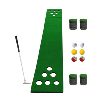 Golf Beer Pong Game Toy Set Green Golf Putting Matt with 2 Putters, 6 Balls