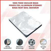 100x Food Vacuum Bags Pouch Foil Aluminum Storage Bags Heat Seal 30x40cm