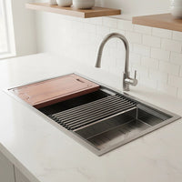 BRIENZ 32-inch Nano Workstation Ledge Undermount 16 Gauge Stainless Steel Kitchen Sink Single Bowl