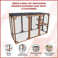 180cm Large Cat Enclosure Wooden Outdoor Cage with 3 Platforms