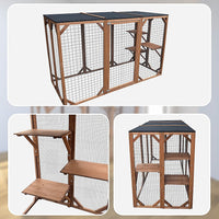 180cm Large Cat Enclosure Wooden Outdoor Cage with 3 Platforms