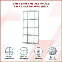 5 Tier Silver Metal Storage Rack Shelving Wire Shelf