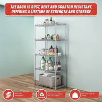 5 Tier Silver Metal Storage Rack Shelving Wire Shelf