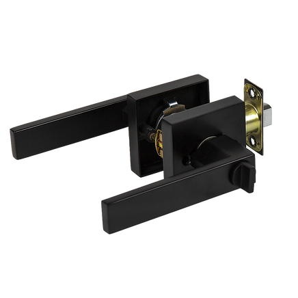 Door Handle Set Lever Privacy Function Square Black