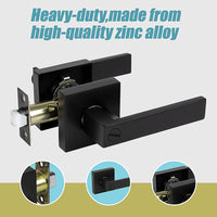 Door Handle Set Lever Privacy Function Square Black