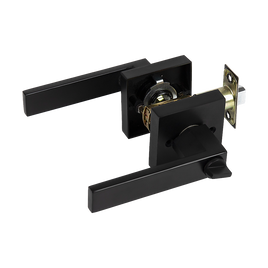 Door Handle Set Lever Key Lock Function Square Black