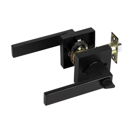 Door Handle Set Lever Key Lock Function Square Black