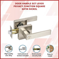 Door Handle Set Lever Privacy Function Square Satin Nickel