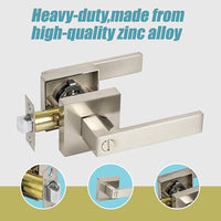 Door Handle Set Lever Privacy Function Square Satin Nickel