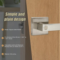 Door Handle Set Lever Privacy Function Square Satin Nickel