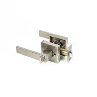 Door Handle Set Lever Key Lock Function Square Satin Nickel