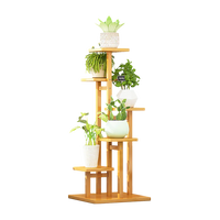5 Tiers Vertical Bamboo Plant Stand Staged Flower Shelf Rack Outdoor Garden