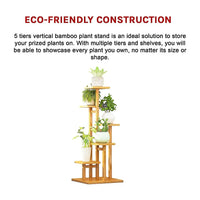 5 Tiers Vertical Bamboo Plant Stand Staged Flower Shelf Rack Outdoor Garden