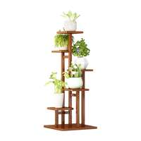 5 Tiers Vertical Bamboo Plant Stand Staged Flower Shelf Rack Outdoor Garden