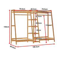 Portable Clothes Rack Coat Garment Stand Bamboo Rail Hanger Airer Closet