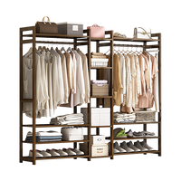 Portable Clothes Rack Coat Garment Stand Bamboo Rail Hanger Airer Closet