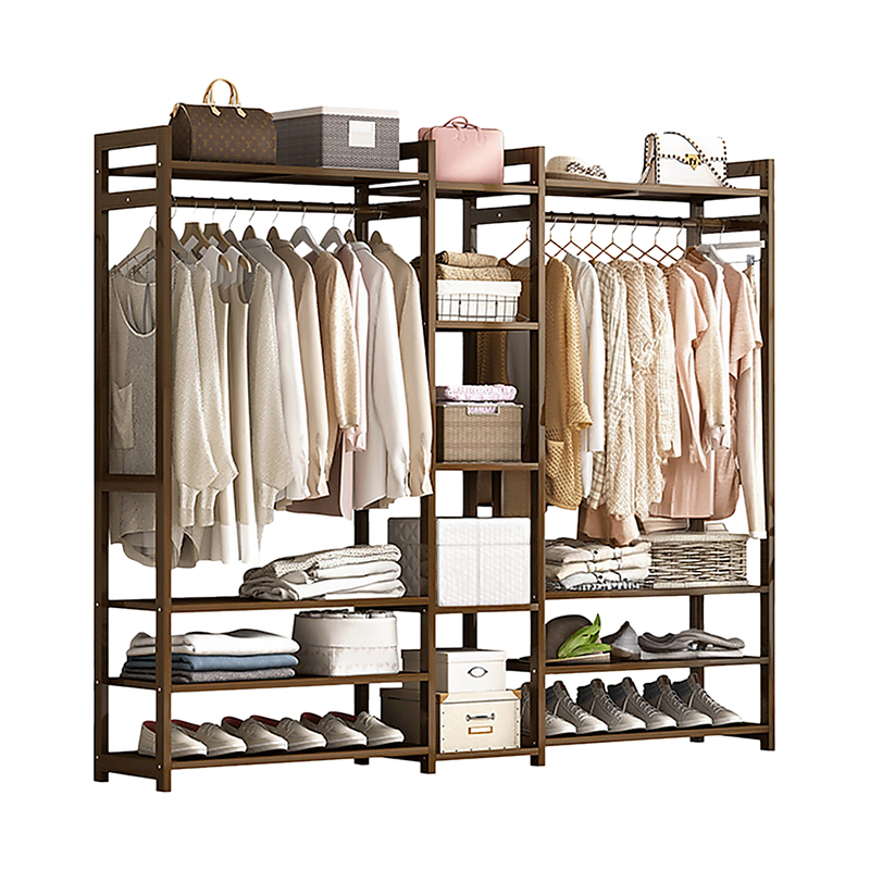 Portable Clothes Rack Coat Garment Stand Bamboo Rail Hanger Airer Closet Kings Warehouse Australia