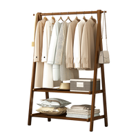 Portable Clothes Rack Coat Garment Stand Bamboo Rail Hanger Airer Closet