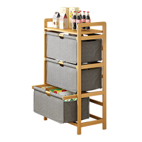 Bamboo Shelf with Storage Hamper - Wooden Bamboo Removable Bags