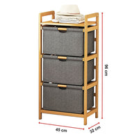 Bamboo Shelf with Storage Hamper – Wooden Organiser with Three-Set Rack Removable Laundry Bags