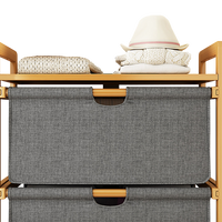 Bamboo Shelf with Storage Hamper – Wooden Organiser with Three-Set Rack Removable Laundry Bags