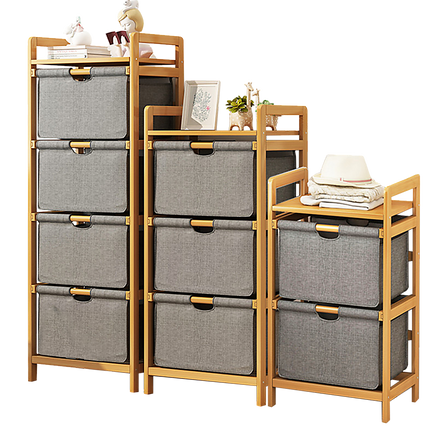 Bamboo Shelf with Storage Hamper - Wooden Bamboo Removable Bags