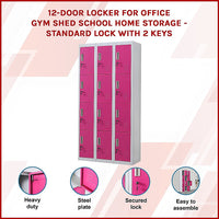 12-Door Locker for Office Gym Shed School Home Storage - Standard Lock with 2 Keys