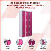 12-Door Locker for Office Gym Shed School Home Storage - Padlock-operated