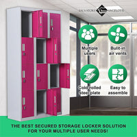 12-Door Locker for Office Gym Shed School Home Storage - Padlock-operated