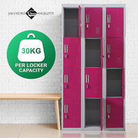 12-Door Locker for Office Gym Shed School Home Storage - Padlock-operated