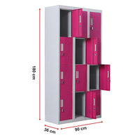 12-Door Locker for Office Gym Shed School Home Storage - Padlock-operated