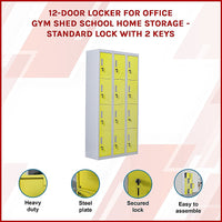 12-Door Locker for Office Gym Shed School Home Storage - Standard Lock with 2 Keys