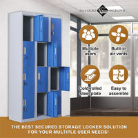 12-Door Locker for Office Gym Shed School Home Storage - Padlock-operated