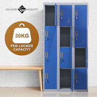 12-Door Locker for Office Gym Shed School Home Storage - Padlock-operated