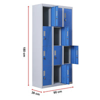 12-Door Locker for Office Gym Shed School Home Storage - Padlock-operated