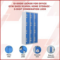 12-Door Locker for Office Gym Shed School Home Storage - 3-Digit Combination Lock