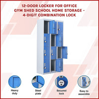 12-Door Locker for Office Gym Shed School Home Storage - 4-Digit Combination Lock