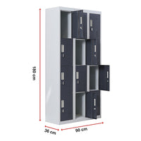 12-Door Locker for Office Gym Shed School Home Storage - Padlock-operated