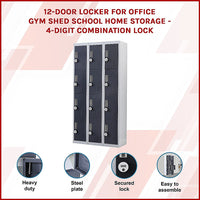 12-Door Locker for Office Gym Shed School Home Storage - 4-Digit Combination Lock