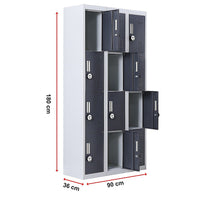 12-Door Locker for Office Gym Shed School Home Storage - 4-Digit Combination Lock