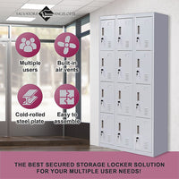 12-Door Locker for Office Gym Shed School Home Storage - Standard Lock with Keys