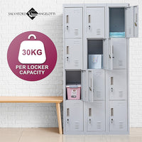 12-Door Locker for Office Gym Shed School Home Storage - Standard Lock with Keys