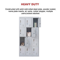 12-Door Locker for Office Gym Shed School Home Storage - Padlock-operated