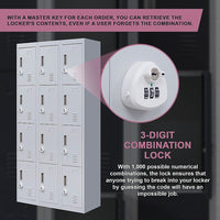 12-Door Locker for Office Gym Shed School Home Storage - 3-Digit Combination Lock