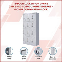 12-Door Locker for Office Gym Shed School Home Storage - 4-Digit Combination Lock