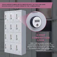 12-Door Locker for Office Gym Shed School Home Storage - 4-Digit Combination Lock