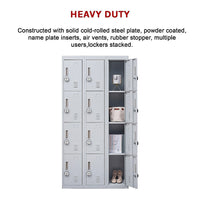 12-Door Locker for Office Gym Shed School Home Storage - 4-Digit Combination Lock